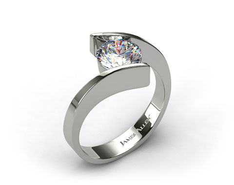 18k White Gold Spiral Solitaire Engagement Ring