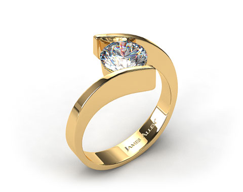 18K Yellow Gold Spiral Solitaire Engagement Ring