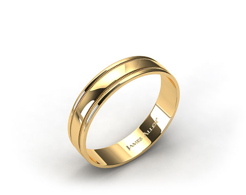 18k Yellow Gold 4mm High Polish Milgrain Comfort Fit Wedding Band