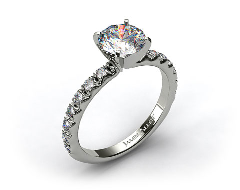 14k White Gold 0.32ct French Cut Pave Diamond Engagement Ring  