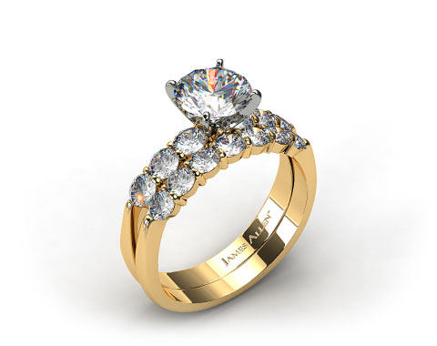 18k Yellow Gold Common Prong Six Round Diamond Engagement Ring & 0.47ct Common Prong Wedding Ring