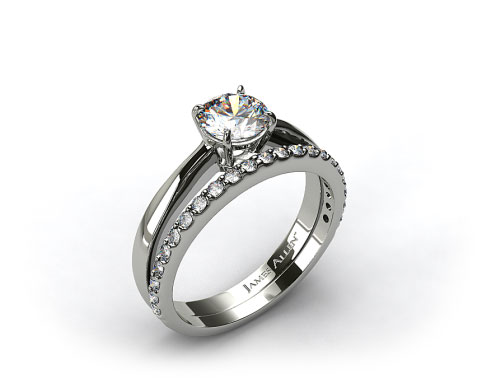 18k White Gold 2.2mm Wire Basket Solitaire Ring & 0.33ct Common Prong Wedding Ring