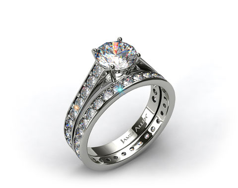 18k White Gold 0.35ct Pave Cathedral Engagement Ring & 0.61ct Pave Eternity Ring