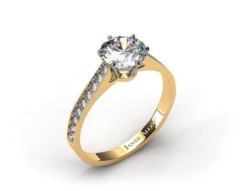 18k Yellow Gold 2.6mm Six Prong Pave Diamond Engagement Ring