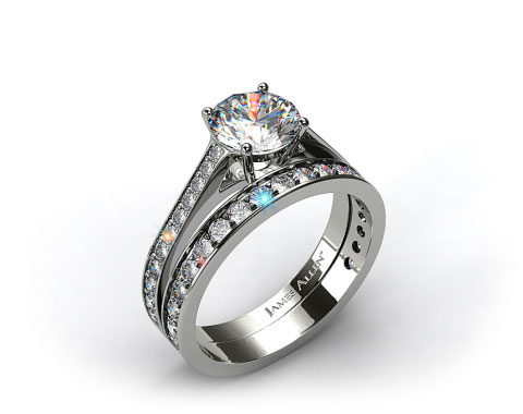 18k White Gold 2.2mm Pave Diamond Engagement Ring & 0.42ct Pave Set Wedding Ring