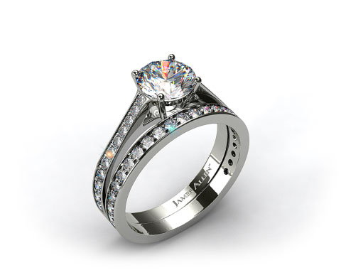 18k White Gold 2.2mm Pave Diamond Engagement Ring & 0.17ct Pave Set Wedding Ring