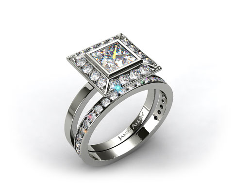 Platinum 0.33ct Frame Pave Set Engagement Ring & 0.17ct Pave Set Wedding Ring