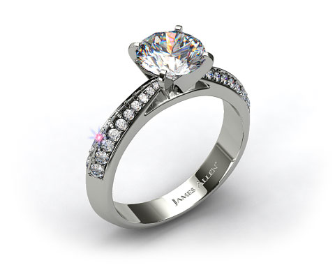 14k White Gold Tapered Knife-Edge Pave Set Diamond Engagement Ring