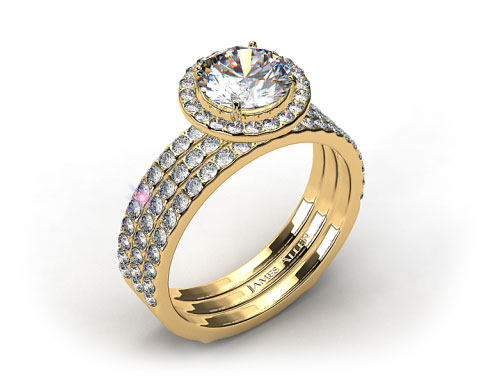 18k Yellow Gold 1.5-4.5mm Diamond Halo Pave Bridal Set