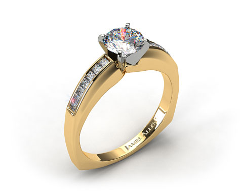 18k Yellow Gold Channel Set Squared Shank Princess Shaped Engagement Ring