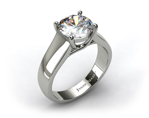  18K White Gold Wide Cross Prong Solitaire Engagement Ring