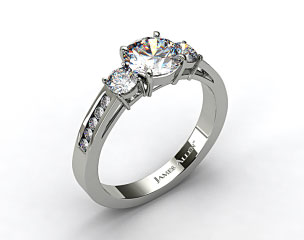 14k White Gold Round Shaped Three Stone Channel Set Diamond Engagement Ring