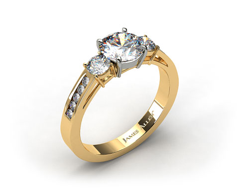 18k Yellow Gold Round Shaped Three Stone Channel Set Diamond Engagement Ring