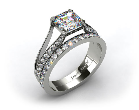 Platinum 0.32ctw Split Shank Pave Engagement Ring& Y121 by Danhov Wedding Band