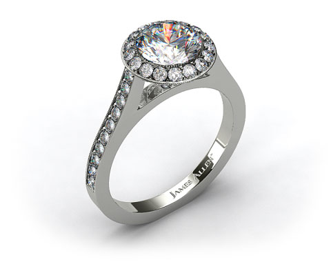 14k White Gold 0.48ctw Halo Pave Set Diamond Engagement Ring
