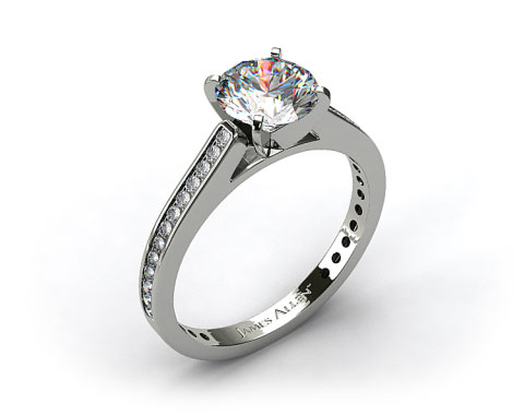 14k White Gold Thin Channel Set Round Shaped Diamond Engagement Ring