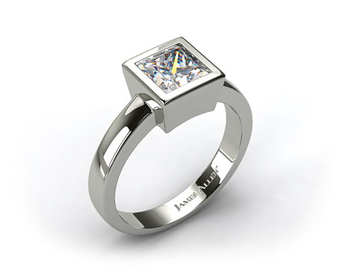 18k White Gold Bezel Set Princess Shaped Diamond Solitaire Ring