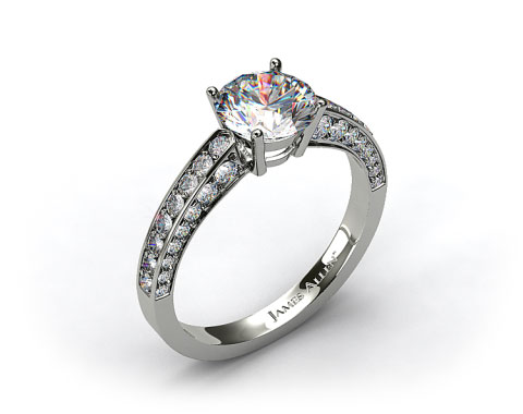 14k White Gold Three-Sided Pave Set Diamond Engagement Ring