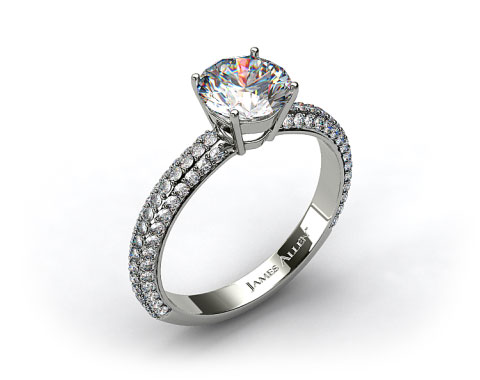 Platinum 0.52ct Three Row Pave Set Rounded Diamond Engagement Ring