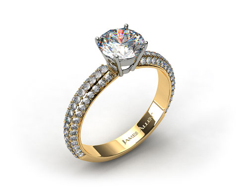18k Yellow Gold Three Row 0.96ct Pave Diamond Engagement Ring