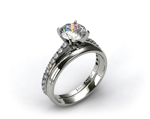 18k White Gold 0.54ct Common Prong Round Shaped Diamond Engagement Ring & 2.5mm Comfort Fit Wedding Ring
