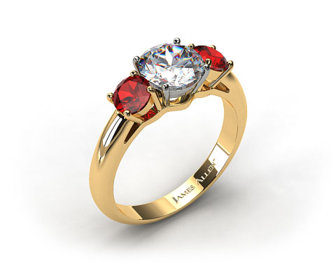 18k Yellow Gold Three Stone Round Ruby Engagement Ring