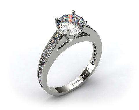 18k White Gold Channel Set Carre Shaped Diamond Engagement Ring