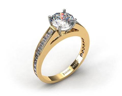 18k Yellow Gold Channel Set Carre Shaped Diamond Engagement Ring