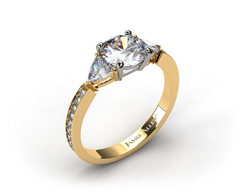 18kt Yellow Gold Three Stone Trillion and Pave Set Diamond Engagement Ring