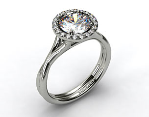 14k White Gold Pave Halo Twisted Shank Solitaire