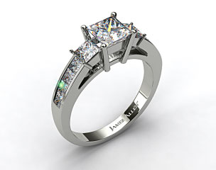 14k White Gold Princess Shaped Three Stone Channel Set Diamond Engagement Ring