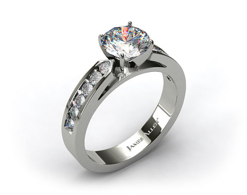 14k White Gold Cathedral Channel Set Diamond Engagement Ring