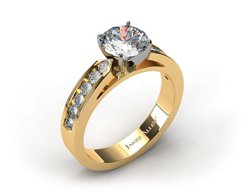 18k Yellow Gold Cathedral Channel Set Diamond Engagement Ring