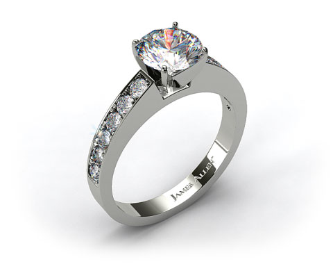 14k White Gold Round Raised Pave Diamond Engagement Ring