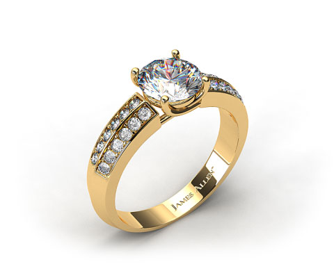 18k Yellow Gold 3.2-4.5mm Pave Knife Edge Engagement Ring