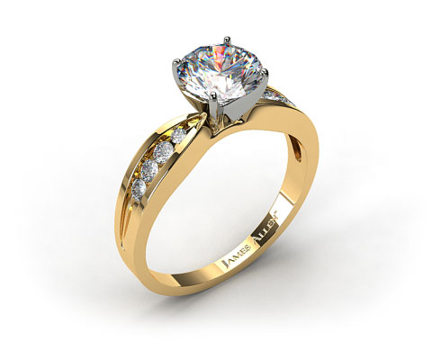 18k Yellow Gold Bow-Tie Channel Set Round Shaped Diamond Engagement Ring  