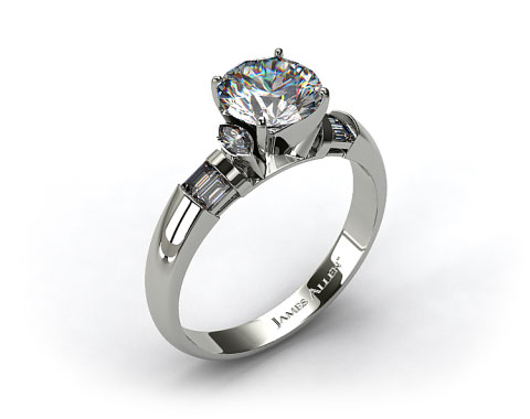 18k White Gold Marquise and Baguette Diamond Engagement Ring