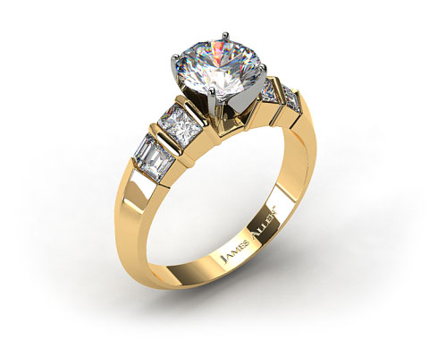 18k Yellow Gold Knife-Edge Princess and Baguette Diamond Engagement Ring