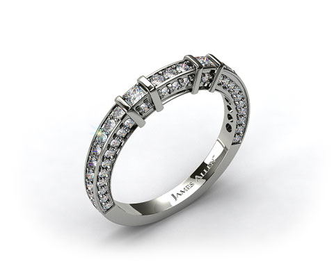 Platinum 0.93ct Bar Set and Pave Diamond Wedding Ring