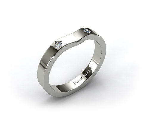 18k White Gold 0.06ct Slightly Curved Princess Shaped Diamond Wedding Ring
