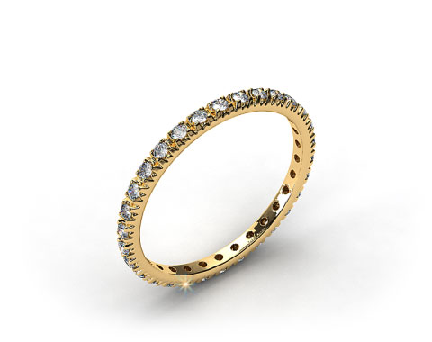 18k Yellow Gold Thin French-Cut Pave Set Diamond Eternity Wedding Ring
