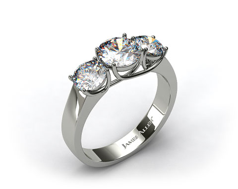 18k White Gold 1.00 Carat Total Weight Three Stone Cross Prong Diamond Engagement Ring