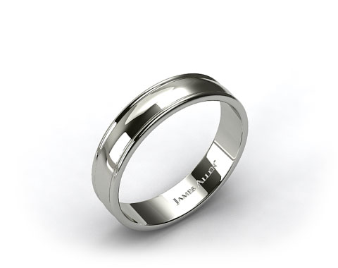 18k White Gold 6mm Grooved Edge Comfort Fit Wedding Band