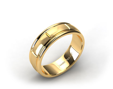18k Yellow Gold 6mm Grooved Comfort Fit Wedding Band
