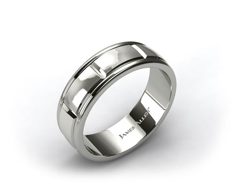 18k White Gold 8mm Grooved Comfort Fit Wedding Band