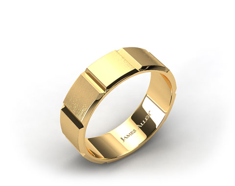 18k Yellow Gold 8mm Grooved Satin Finish Comfort Fit Wedding Band
