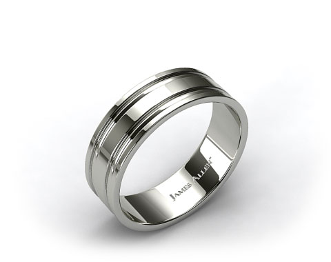 14k White Gold 8mm Grooved Comfort Fit Wedding Band
