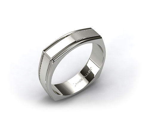 14k White Gold 7mm Squared Milgrain Comfort Fit Wedding Band