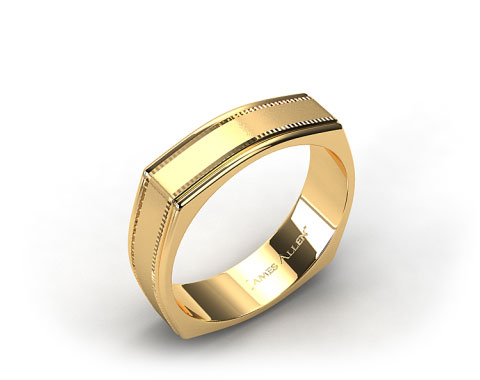 14k Yellow Gold 7mm Squared Milgrain Comfort Fit Wedding Band