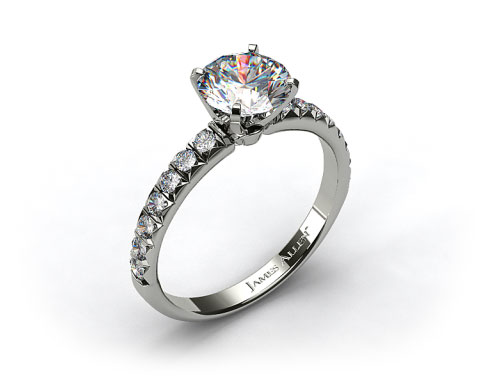 18k White Gold Pave Set Four Prong Diamond Engagement Ring